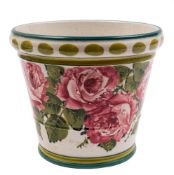 A Bovey Tracey Wemyss pottery Stuart flower pot: decorated with a broad band of pink cabbage roses,