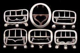 Six assorted silver and steel buckles and garter buckles, various makers and dates: (6).