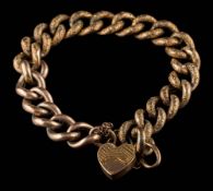 A 9ct gold hollow curb-link bracelet: with heart-shaped padlock clasp,