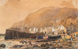 John Francis Salmon [1808-1886]- Herring Boats, Clovelly,:- signed and dated 1862, watercolour, 22.