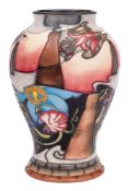 A Moorcroft pottery vase: of baluster form decorated after a design by Emma Bossuns with panels of