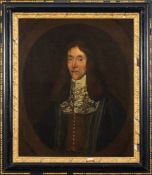 English School 17th Century- Portrait of a nobleman: head and shoulders, wearing a long dark wig,
