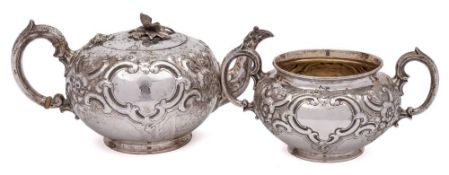 A Victorian silver two-piece tea service, maker Edward & John Barnard, London, 1860:, crested,