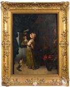 Manner of Johannes Vermeer, 19th Century- Interior scene,:- standing figure, mirror,