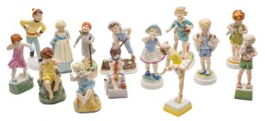 A complete set of fourteen Royal Worcester porcelain 'Days Of The Week' figures of boys and girls: