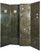 A contemporary fossilised marbled effect four fold screen, of large size,