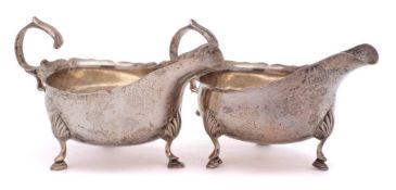 A pair of Victorian silver sauce boats, maker Charles Stuart Harris, London, 1888: crested,