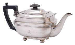 A George V silver teapot, maker Harrison Brothers & Howson, Sheffield, 1922: crested,