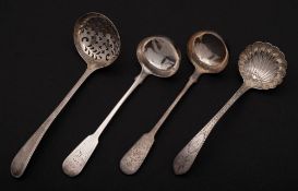 A pair of George IV Scottish silver Fiddle pattern sauce ladles, maker Adam Elder, Edinburgh,