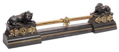 A 19th century brass and iron fender: of rectangular design,