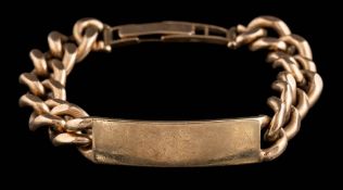 A 9ct gold curb-link identity bracelet: approximately 47gms gross weight.