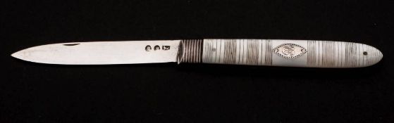 An unusual George III silver folding fruit knife, with double duty marks for 1797: initialled,