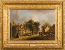 David Hodgson [1798-1864]- Tombland, Norwich; a busy street scene,