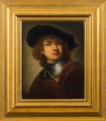 After Rembrandt Van Rijn- Self-Portrait,:- oil on canvas, 30 x 24cm.