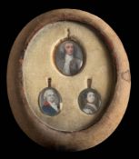 English School early 18th Century- A miniature portrait of a young man, bust-length,