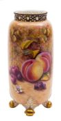 A Royal Worcester vase: with reticulated rim, painted with peaches, cherries, grapes,