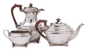 A George V silver three-piece tea service, maker James Deakin & Sons, Sheffield,