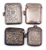 Four assorted silver vesta cases, various makers and dates: initialled,