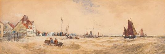 Thomas Bush Hardy [1842-1897]- Landing the Catch, Etageres,:- signed, watercolour, 24 x 82cm.