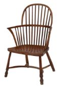 An early 19th Century elm and ash stick back Windsor elbow chair:,