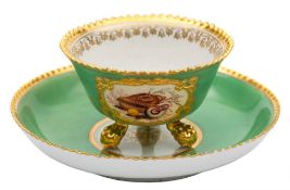 A Flight Barr & Barr Worcester tripod cabinet cup and stand: with beaded rims, finely painted,