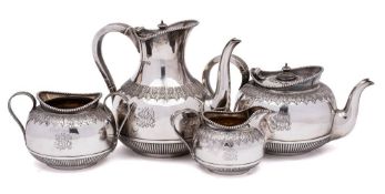 A Victorian silver four-piece tea and coffee service, maker Martin, Hall & Co, London,