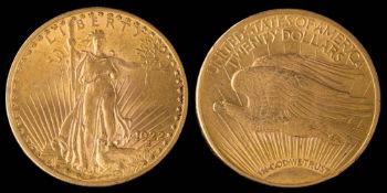 An American Saint Gaudens 20 dollar coin dated 1922,: approximately 33.5gms gross weight.
