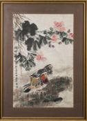 A Chinese paintings of a pair of mandarin ducks,