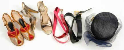 A pair of gold open toe shoes by Sheeba: together with one other pair of open toe shoes by Clarkes
