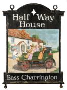 A mid 20th century public house double sided sign for the 'Half Way House',