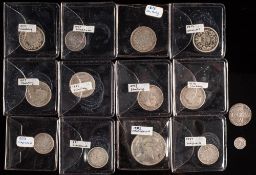 A selection of Victorian silver including 1850 sixpence,: 1824 Maundy penny, 1757 sixpence, etc.