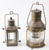 A Copper and brass Anchor lamp and a square section Nauticalia lamp: (2)