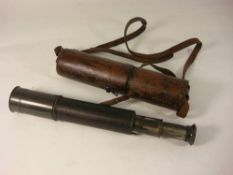 A leather cased four draw telescope by Ross, London ,