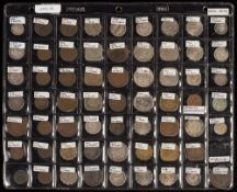 A sheet of Indian coins including 1835 half and quarter rupee: