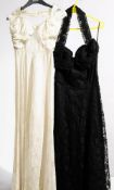 A black silk and lace halter neck evening dress by Peter Robinson: together with a white silk