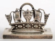 An Edwardian silver Royal Naval Crown place holder, London 1905: maker indistinctly struck mark,