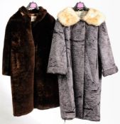 A mid 20th century white fur collared blue Astrakhan overcoat,