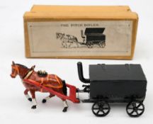 Charburns Set 815 The Pitch Boiler:, pre-war issue, four wheeled black boiler with hinged lid,