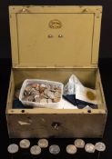 A strong box containing modern coinage including eleven £5 coins and twenty four £2 coins.