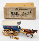 Charburns or similar The Caravan: white roof, blue body with red curtained windows,