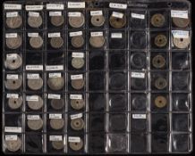 Two sheets of mainly Japanese and American coins including silver and 1892 USA quarter dollar.