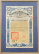 An Imperial Chinese Government $20 bond certificate for the Hukuang Railway Sinking Fund Gold Loan