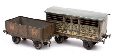 A Carette Gauge 1 Midland Railway cattle van: over painted grey roof with grey body, No 7804,