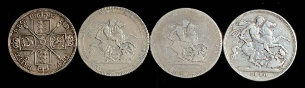 Two 1820 crowns, an 1890 crown and an 1887 double florin.