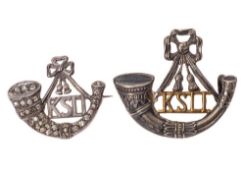 A King's Shropshire Light Infantry silver and paste set sweetheart brooch: together with a KSLI cap