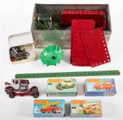 A boxed group of four 1970 Matchbox vehicles: No 13' Snorkel Fire Engine', No 22 'Blaze Buste'r,