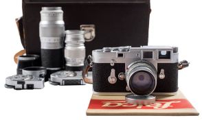 A Leica M3 serial number '991064': chrome body with black crackle finish, fitted' Leica Meter AR',