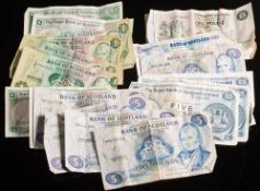 Eight Scottish £1 banknotes and twelve Scottish £5 banknotes.