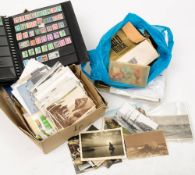 A quantity of miscellaneous GB and world stamps and postcards: (a lot)