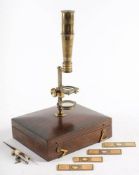 An early 19th century lacquered brass field microscope, unsigned:,